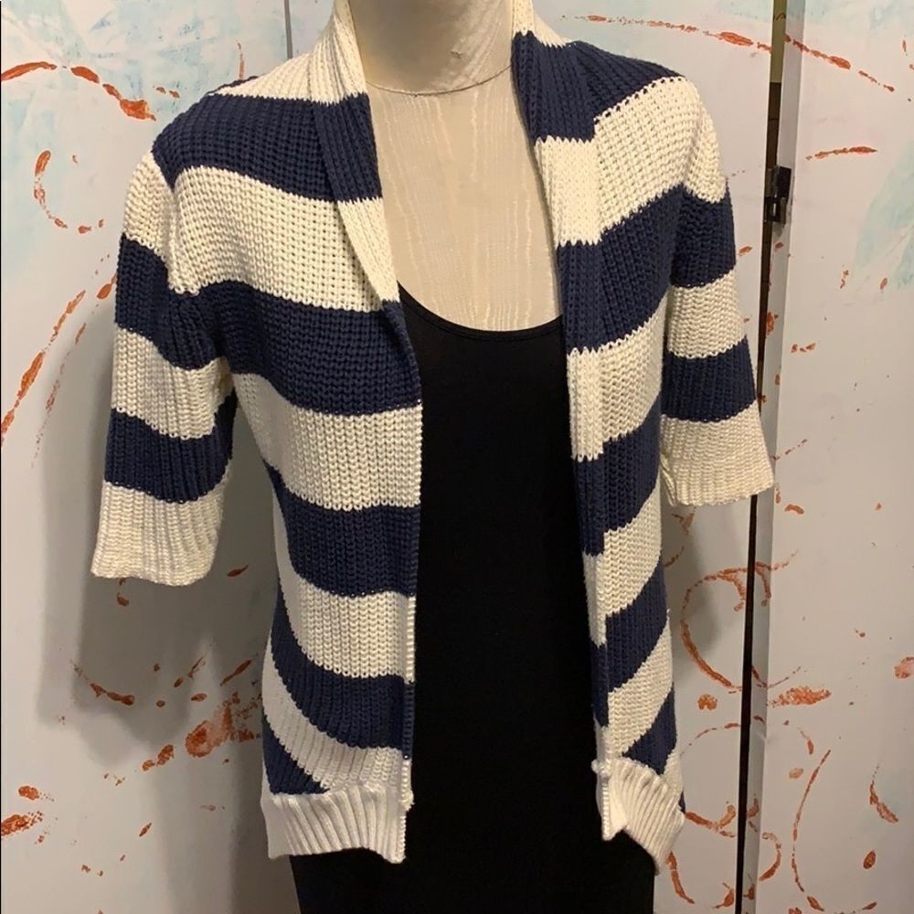 Sweater Project Navy/cream sweater cardigan wrap